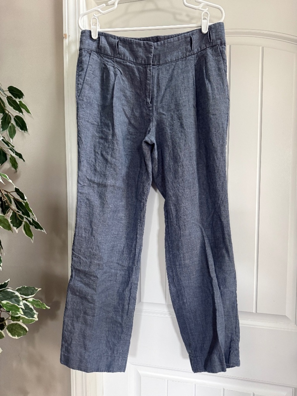 J.Crew Blue 100% Linen Straight Leg Pants Size 10